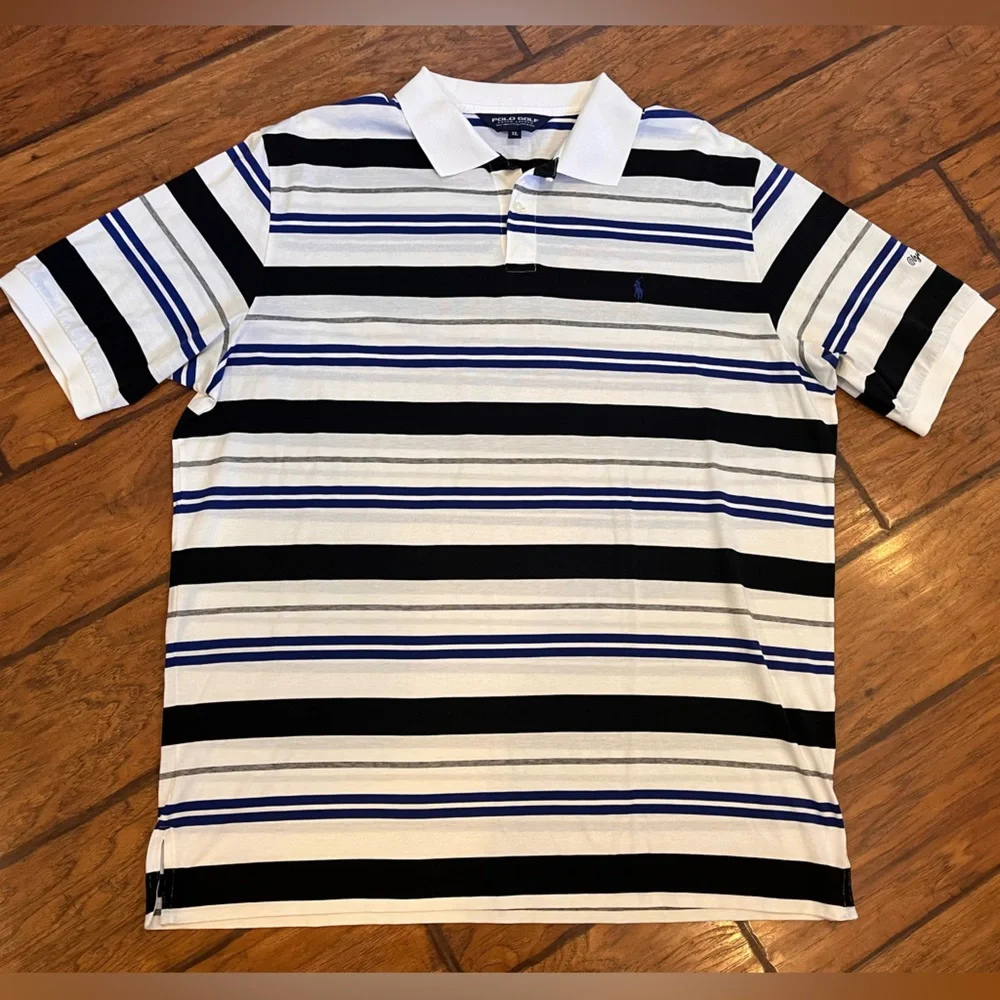Ralph Lauren Polo Golf shirt men’s XL Pima cotton blue white black striped soft